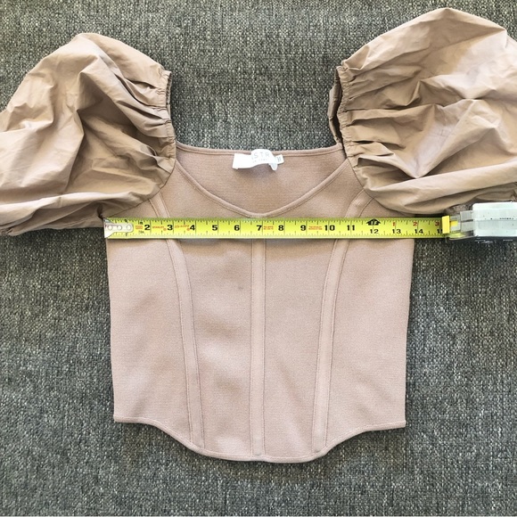 PRINCESSCORE ASTR THE LABEL TAUPE PUFF SLEEVE CORSET COTTAGECORE ROYALCORE TOP - Picture 6 of 8